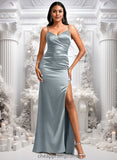 Julissa A-line V-Neck Floor-Length Stretch Satin Bridesmaid Dress STIP0025728