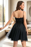 Nova A-line V-Neck Short/Mini Tulle Homecoming Dress With Sequins STIP0020462