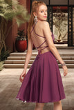 Leticia A-line Scoop Knee-Length Chiffon Homecoming Dress With Beading STIP0020550