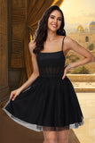 Addison A-line Square Short/Mini Satin Tulle Homecoming Dress STIP0020491