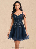 Nora A-line V-Neck Short Tulle Lace Homecoming Dress With Sequins STIP0025642