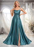 Dalia A-line Cowl Floor-Length Stretch Satin Bridesmaid Dress With Ruffle STIP0025781