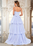 Rebekah Ball-Gown/Princess Sweetheart Sweep Train Tulle Prom Dresses With Bow STIP0025843