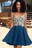 Piper A-line V-Neck Short/Mini Chiffon Lace Homecoming Dress With Beading STIP0020572