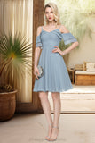 Hazel A-line Cold Shoulder V-Neck Knee-Length Chiffon Homecoming Dress With Cascading Ruffles STIP0020578