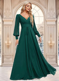 Layla A-line V-Neck Floor-Length Chiffon Bridesmaid Dress STIP0025816