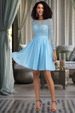 Elaine A-line Scoop Short/Mini Chiffon Lace Homecoming Dress STIP0020577