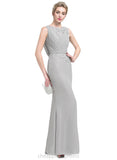 Nan Sheath/Column Scoop Floor-Length Chiffon Lace Evening Dress With Beading Pleated Sequins STIP0020971