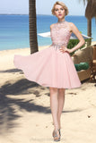 Janae A-line High Neck Knee-Length Chiffon Lace Homecoming Dress With Beading Sequins STIP0020596