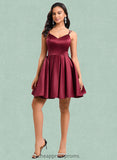 Quinn Ball-Gown/Princess V-Neck Short Satin Homecoming Dress With Bow STIP0025662