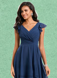 Shaylee A-line V-Neck Knee-Length Chiffon Homecoming Dress With Ruffle STIP0025684