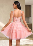 Laura Ball-Gown/Princess Scoop Short Tulle Lace Homecoming Dress With Ruffle STIP0025676