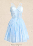 Rosemary Ball-Gown/Princess Sweetheart Short Lace Tulle Homecoming Dress With Ruffle STIP0025707