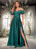 Roselyn A-line Off the Shoulder Sweetheart Floor-Length Satin Prom Dresses STIP0025852