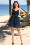 Aurora A-line V-Neck Short/Mini Tulle Homecoming Dress With Pleated STIP0020471