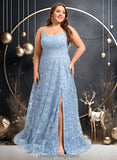 Hortensia A-line Scoop Floor-Length Lace Floral Prom Dresses STIP0025847