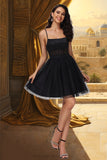 Addison A-line Square Short/Mini Satin Tulle Homecoming Dress STIP0020491