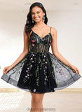 Mikayla A-line V-Neck Short Lace Homecoming Dress STIP0025693