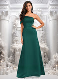 Sanai A-line Asymmetrical Off the Shoulder Floor-Length Satin Prom Dresses STIP0025884