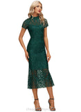 Geraldine Sheath/Column High Neck Illusion Tea-Length Lace Cocktail Dress STIP0020805