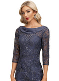 Piper Sheath/Column Boat Neck Knee-Length Chiffon Lace Cocktail Dress With Pleated Sequins STIP0020853