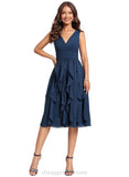 Eleanor A-line V-Neck Knee-Length Chiffon Cocktail Dress With Cascading Ruffles STIP0020799