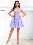 Miah A-line V-Neck Short Tulle Lace Homecoming Dress STIP0025640