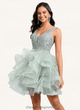 Rosemary Ball-Gown/Princess V-Neck Short Tulle Lace Homecoming Dress STIP0025671