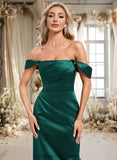 Tiffany Sheath/Column Off the Shoulder Floor-Length Satin Bridesmaid Dress STIP0025815