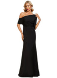 Talia Sheath/Column Asymmetrical Floor-Length Stretch Crepe Evening Dress With Pleated STIP0020792