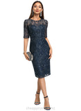 Isla Sheath/Column Scoop Knee-Length Lace Cocktail Dress With Sequins STIP0020921