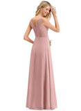 Reese A-line V-Neck Floor-Length Chiffon Evening Dress With Pleated STIP0020943