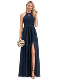 Frida A-line Scoop Illusion Floor-Length Chiffon Lace Evening Dress STIP0020944