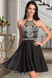 Emma A-line Scoop Short/Mini Chiffon Homecoming Dress With Beading Sequins STIP0020559