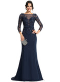 Hailey Trumpet/Mermaid Boat Neck Illusion Sweep Train Lace Jersey Evening Dress With Sequins STIP0020925