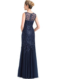 Bella Trumpet/Mermaid V-Neck Floor-Length Lace Tulle Evening Dress With Sequins STIP0020986