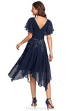 Britney A-line V-Neck Asymmetrical Chiffon Lace Cocktail Dress With Sequins STIP0020838