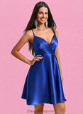 Alula A-line V-Neck Short Stretch Satin Homecoming Dress With Pleated STIP0025705