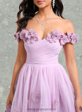 Regan Ball-Gown/Princess Off the Shoulder Short Tulle Homecoming Dress With Pleated Flower STIP0025668