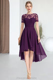 Alexia A-line Scoop Asymmetrical Chiffon Lace Homecoming Dress STIP0020587