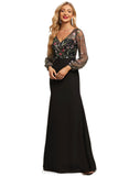 Nylah Sheath/Column V-Neck Illusion Floor-Length Chiffon Lace Evening Dress STIP0020856