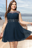 Stella A-line Scoop Short/Mini Chiffon Homecoming Dress With Beading Sequins STIP0020586