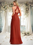 Shea A-line V-Neck Floor-Length Chiffon Bridesmaid Dress With Ruffle STIP0025754