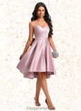 Micaela A-line V-Neck Asymmetrical Satin Homecoming Dress With Bow Pleated STIP0025699