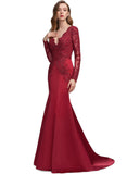 Ivy Trumpet/Mermaid V-Neck Sweep Train Lace Satin Prom Dresses With Sequins STIP0020931