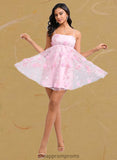 Makaila A-line Straight Mini Lace Homecoming Dress With Bow Flower STIP0025670