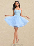 Alisson A-line V-Neck Short Lace Tulle Homecoming Dress With Rhinestone Sequins STIP0025658