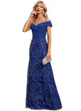 Amiah Trumpet/Mermaid Off the Shoulder Floor-Length Chiffon Lace Sequin Evening Dress STIP0020872