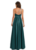 Skylar A-line One Shoulder Floor-Length Satin Prom Dresses With Rhinestone STIP0020905