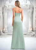 Brenda A-line Square Floor-Length Satin Bridesmaid Dress With Ruffle STIP0025736